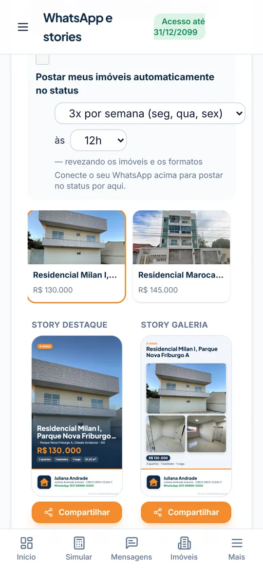 Tela: Seus imóveis em stories e no feed