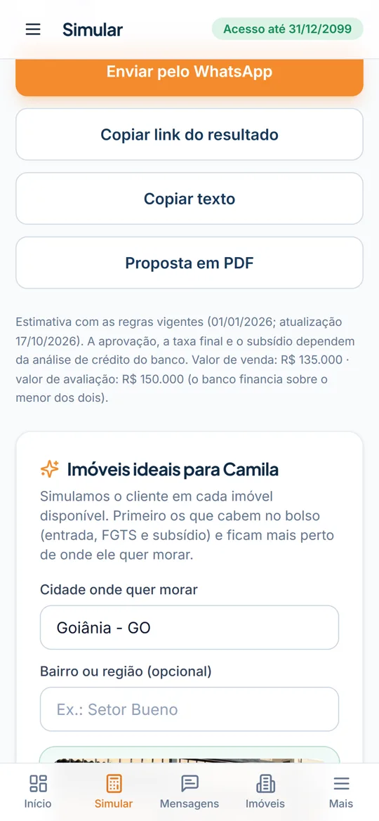 Tela: Imóveis ideais para cada cliente