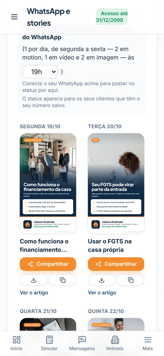 Tela: Postagens automáticas no status