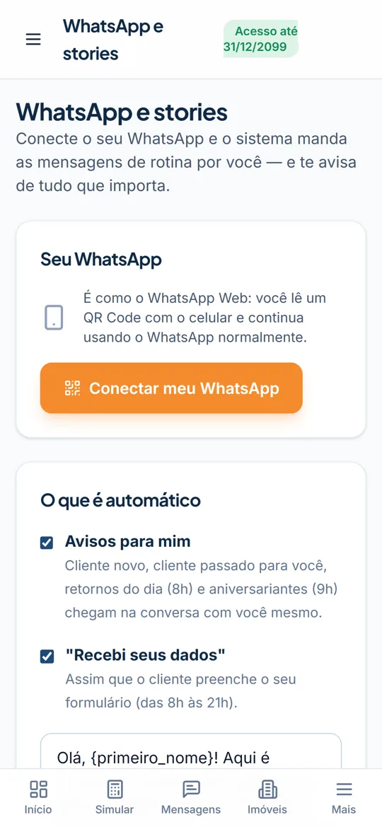 Tela: WhatsApp que trabalha sozinho